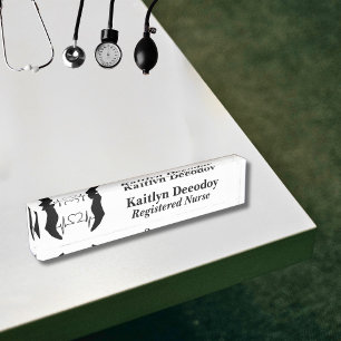 Registered Nurse RN White Desk Name Plate