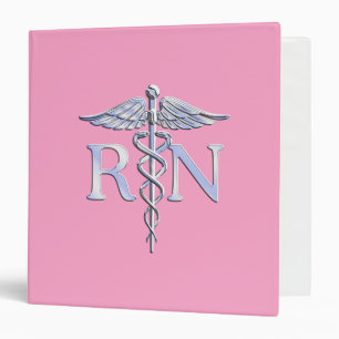 Registered Nurse Silver Caduceus Light Pink Decor Binder