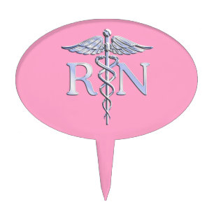 Registered Nurse Silver Caduceus Light Pink Decor Cake Topper