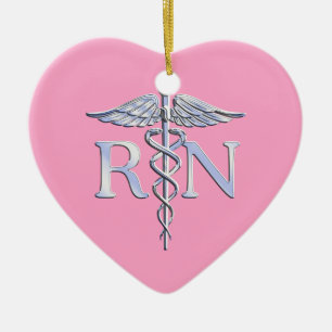 Registered Nurse Silver Caduceus Light Pink Decor Ceramic Ornament
