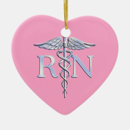 Registered Nurse Silver Caduceus Light Pink Decor Ceramic Ornament