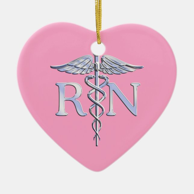Registered Nurse Silver Caduceus Light Pink Decor Ceramic Ornament (Front)