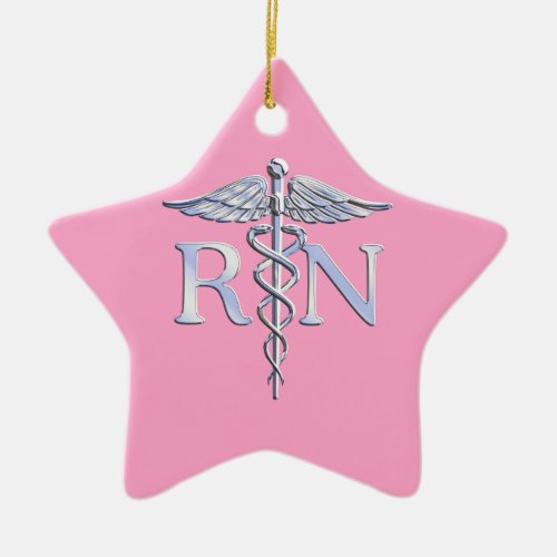 Registered Nurse Silver Caduceus Light Pink Decor Ceramic Ornament
