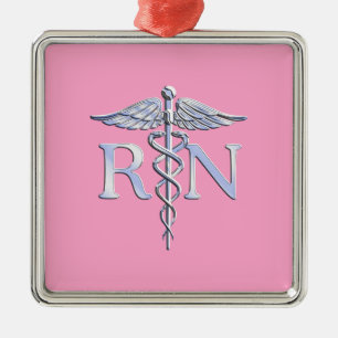 Registered Nurse Silver Caduceus Light Pink Decor Metal Ornament