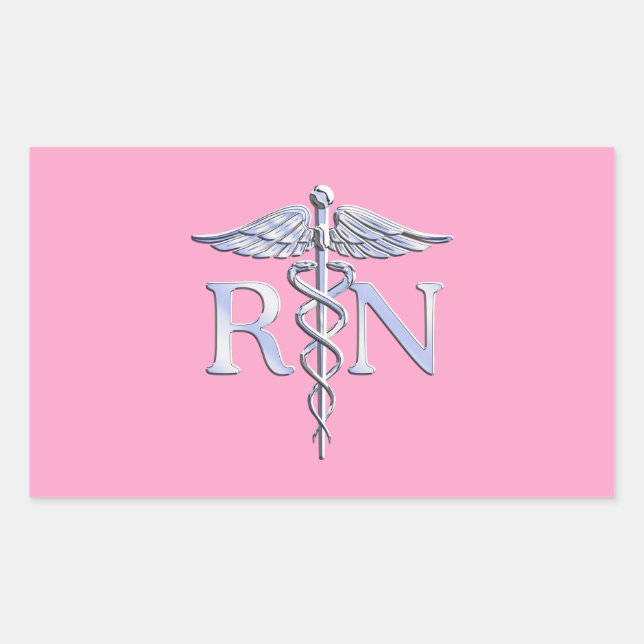 Registered Nurse Silver Caduceus Light Pink Decor Rectangular Sticker (Front)