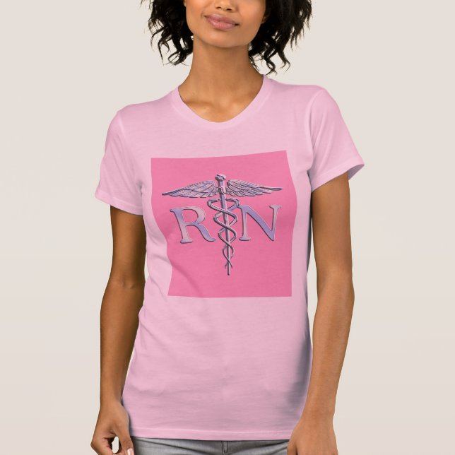 Registered Nurse Silver Caduceus Light Pink Decor T-Shirt (Front)