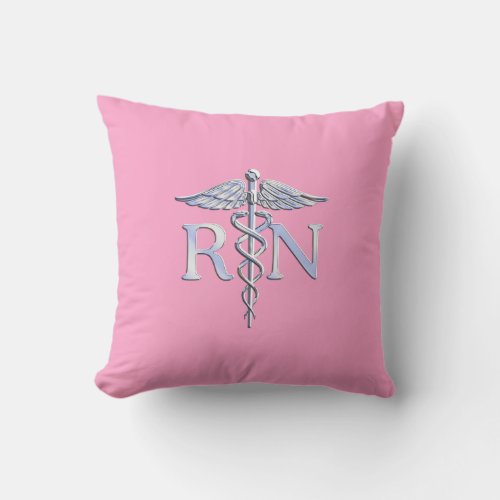 Registered Nurse Silver Caduceus Light Pink Decor Throw Pillow