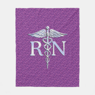 Registered Nurse Silver Caduceus Pink Camouflage Fleece Blanket