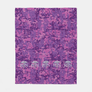 Registered Nurse Silver Caduceus Pink Camouflage Fleece Blanket