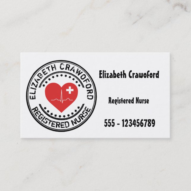 Registered Nurse Stamp Heart ECG With Your Name Business Card (Front)