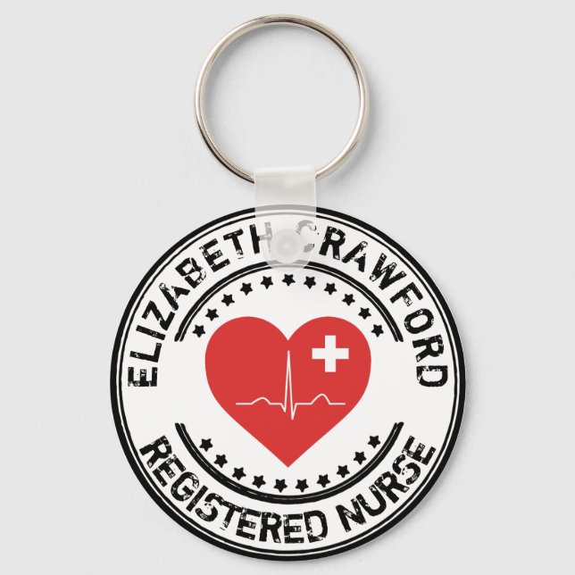 Registered Nurse Stamp Heart ECG With Your Name Keychain (Front)