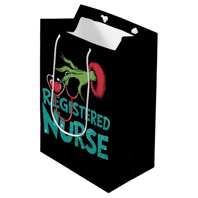 Registered Nurse Stethoscope Santa Elf Christmas  Medium Gift Bag (Front Angled)
