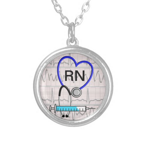 Registered Nurse Stethoscope  Silver Plated Necklace