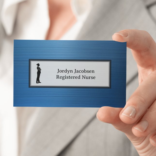 Registered Nurse Stylish Blue Metallic Look  Business Card (Creator Uploaded)