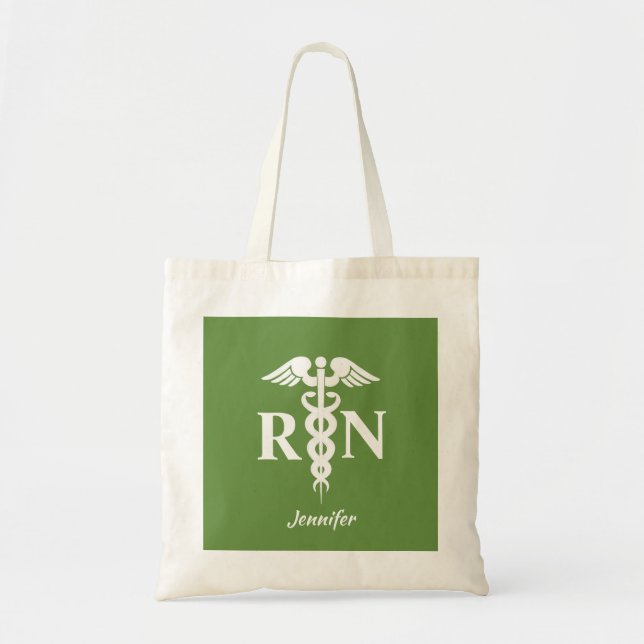 Registered Nurse Stylish Medical Caduceus Green Tote Bag (Front)