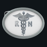 Registered Nurse Symbol Oval Belt Buckle<br><div class="desc">Silver caduceus  with the letters R N for Registered Nurse</div>