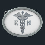 Registered Nurse Symbol Oval Belt Buckle<br><div class="desc">Silver caduceus  with the letters R N for Registered Nurse</div>
