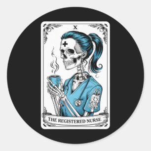 Registered Nurse Tarot Card Skeleton Nurse Hallowe Classic Round Sticker