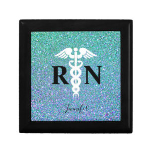 Registered Nurse Teal Blue Glitter Personalized Gift Box