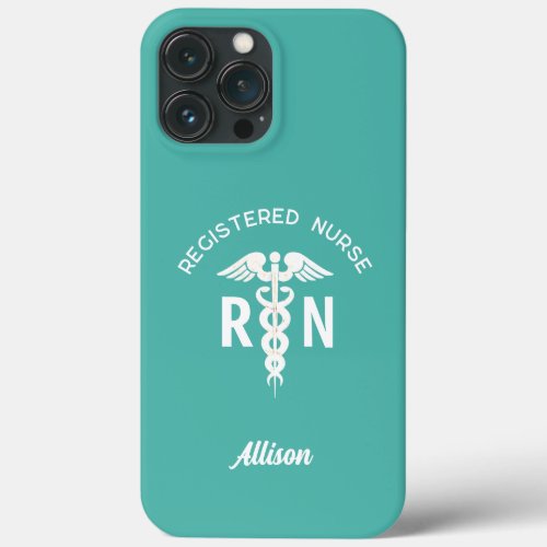 Registered Nurse Teal White Medical Personalized iPhone 13 Pro Max Case