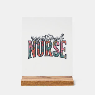 Registered Nurse Vintage Floral Typography Shirt D Acrylic Sign