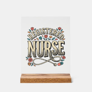 Registered Nurse Vintage Floral Typography Shirt D Acrylic Sign