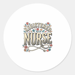 Registered Nurse Vintage Floral Typography Shirt D Classic Round Sticker