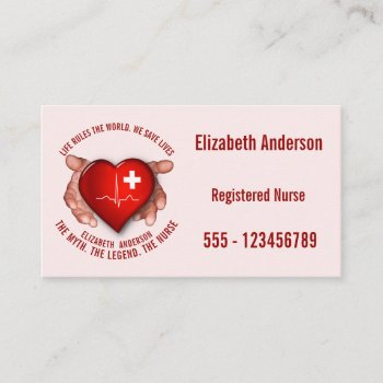 Registered Nurse With Red Heart In Hands Business Card by HumusInPita at Zazzle