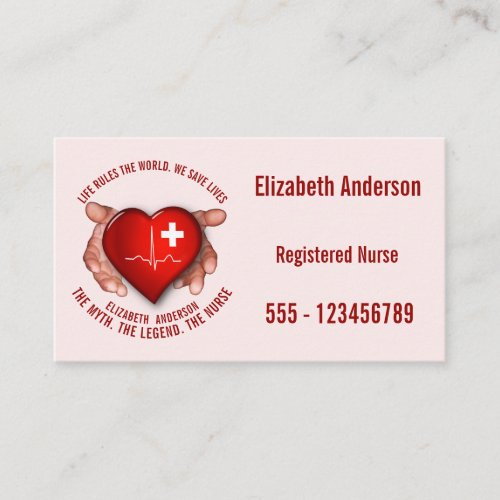 Registered Nurse With Red Heart In Hands Business Card