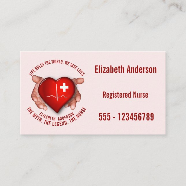 Registered Nurse With Red Heart In Hands Business Card (Front)