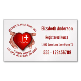 Registered Nurse With Red Heart In Hands Business Card Magnet