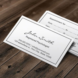 Registered Psychologist Simple Framed Appointment Card