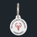 Registered therapy companion pet animal awareness ID tag<br><div class="desc">A red caduceus on white has curved black text templates around it for your personalized wording.</div>