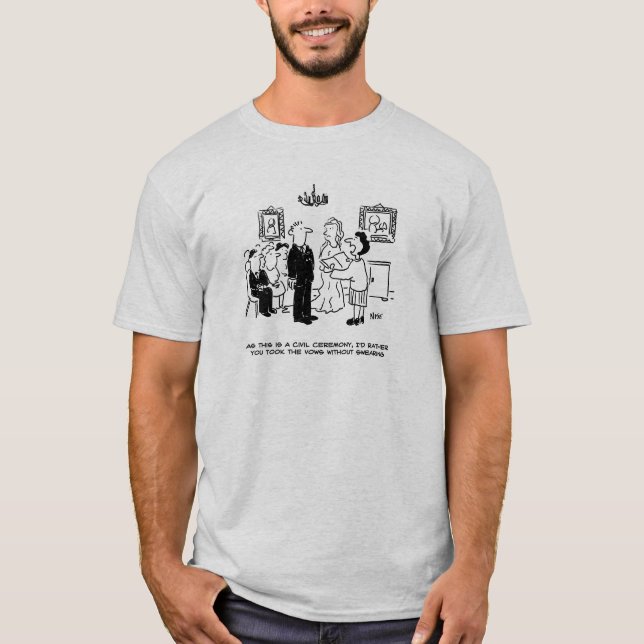 Registrar asks bridegroom to stop swearing Cartoon T-Shirt (Front)