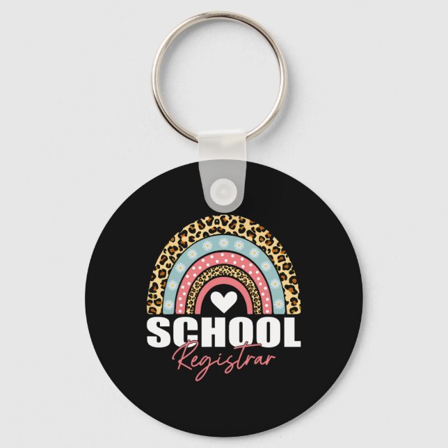 Registrar Rainbow Leopard 100th Day Of School  Keychain (Front)