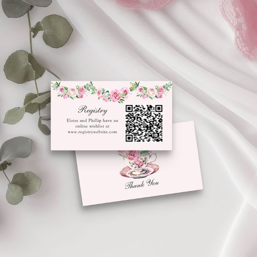 Registry and QR Code Vintage Floral Tea Cup Enclosure Card