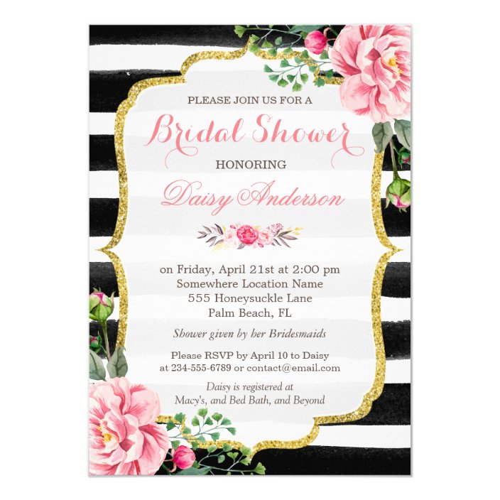 (Registry) Bridal Shower Watercolor Floral Stripes Invitation