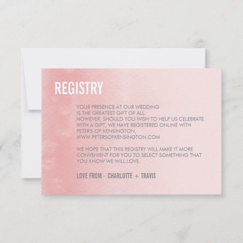 REGISTRY CARD ombre watercolor simple coral pink