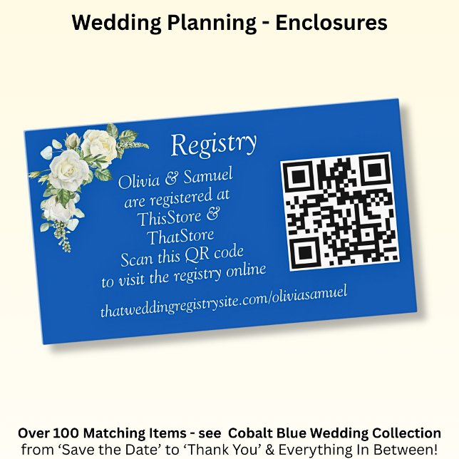 Registry - Cobalt Blue & White Roses Wedding Suite Enclosure Card (Creator Uploaded)