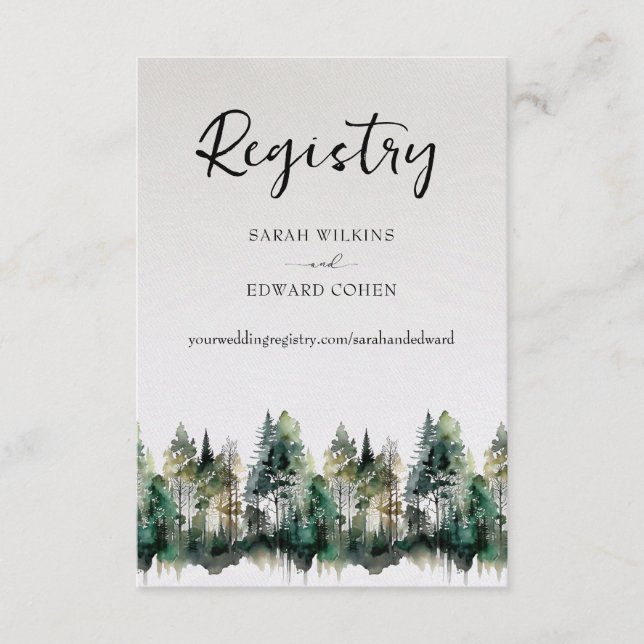 Registry Enclosure Card. Rustic Watercolor Forest  Card (Front)