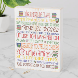 Reglements de Classe, Classroom Rule, French  Wooden Box Sign