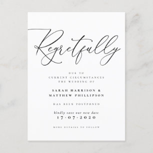 Regretfully Black & White Postponed Wedding Invitation Postcard