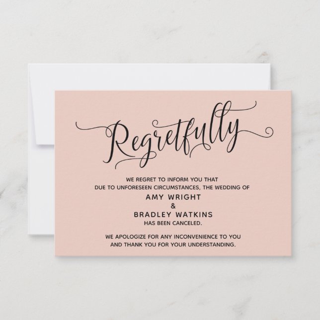 Regretfully Elegant Blush Canceled Wedding Card (Front)