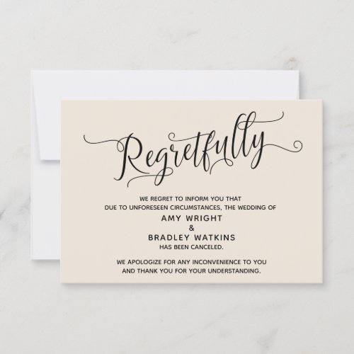 Regretfully Elegant Cream Canceled Wedding Card