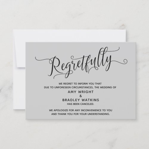 Regretfully Elegant Gray Canceled Wedding Card