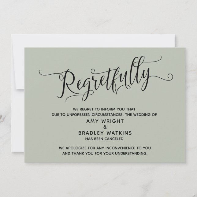 Regretfully Elegant Sage Canceled Wedding Card (Front)