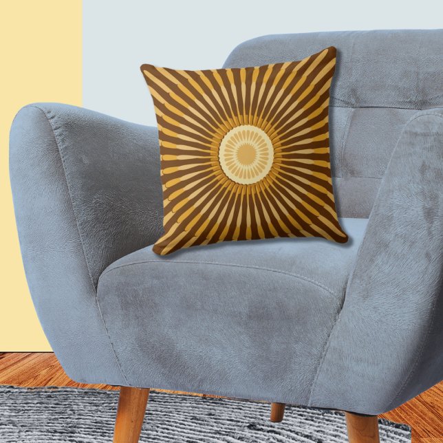 Regular Centered Golden Yellow-Brown Star Flower Throw Pillow (Regular Centered Golden Yellow & Brown Star Flower Throw Pillow)