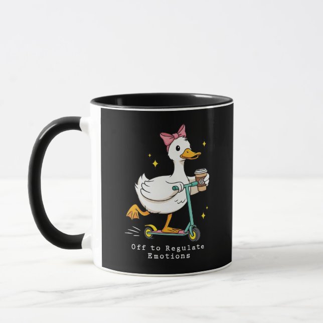 Regulating Emotions Duck on a Scooter Mug (Left)