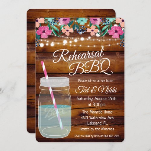 Rehearsal BBQ Mason Jar Invitation