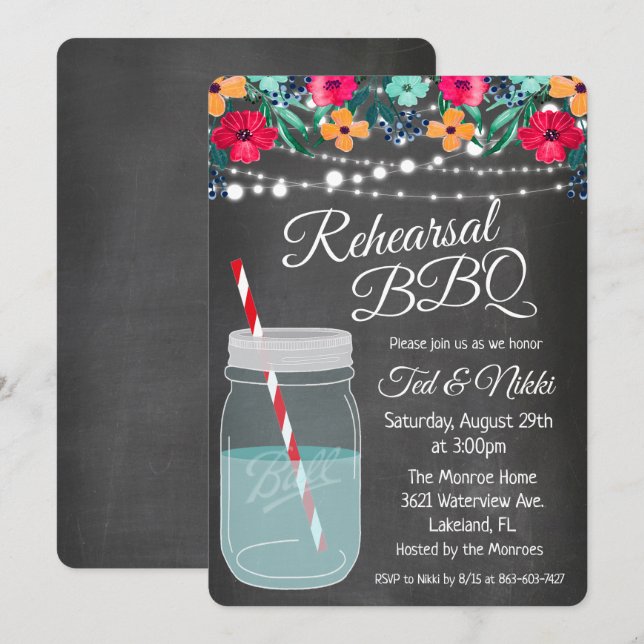Rehearsal BBQ Mason Jar Invitation (Front/Back)